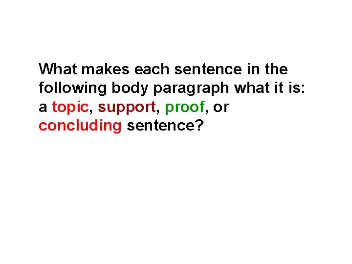 What makes each sentence in the following body paragraph what it is: a topic,