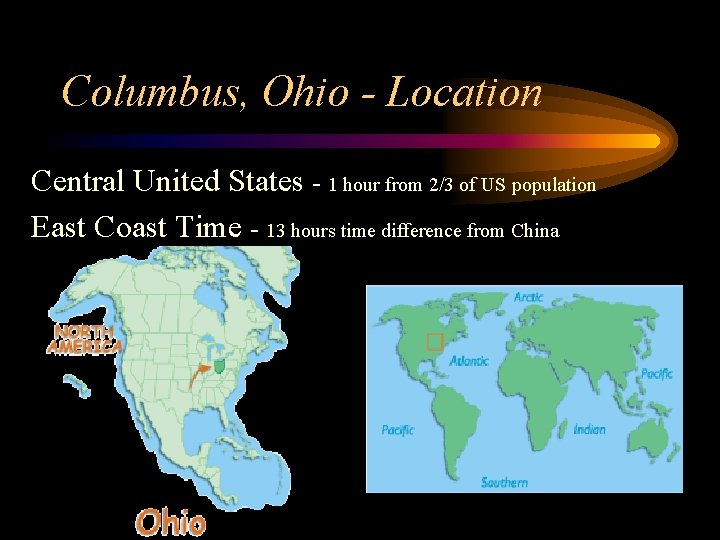 Columbus, Ohio - Location Central United States - 1 hour from 2/3 of US
