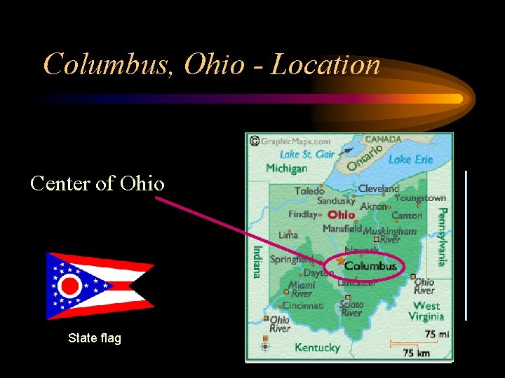 Columbus, Ohio - Location Center of Ohio State flag 