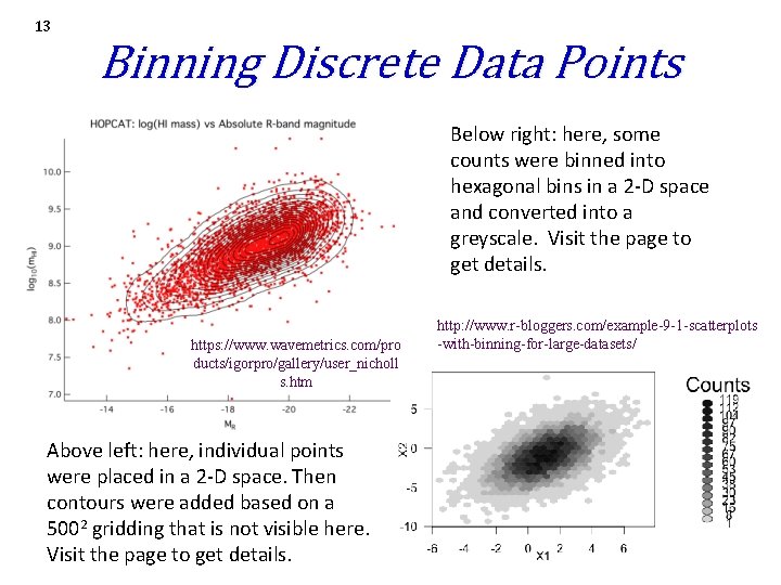 13 Binning Discrete Data Points Below right: here, some counts were binned into hexagonal 13 Binning Discrete Data Points Below right: here, some counts were binned into hexagonal