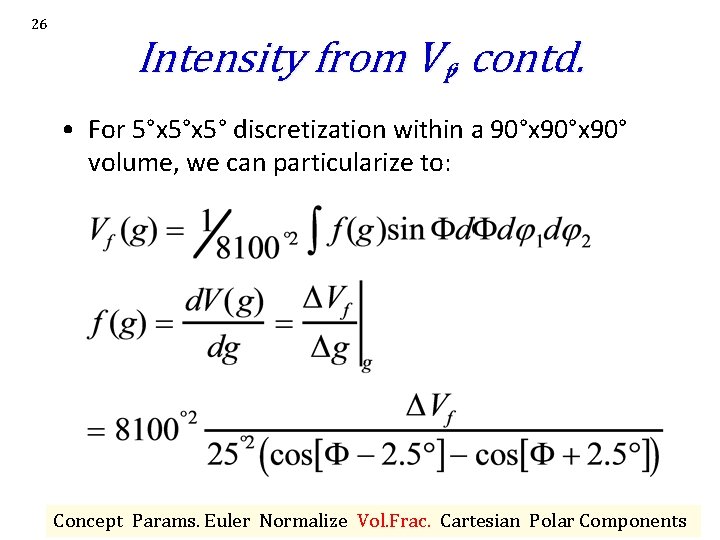 26 Intensity from Vf, contd. • For 5°x 5° discretization within a 90°x 90° 26 Intensity from Vf, contd. • For 5°x 5° discretization within a 90°x 90°
