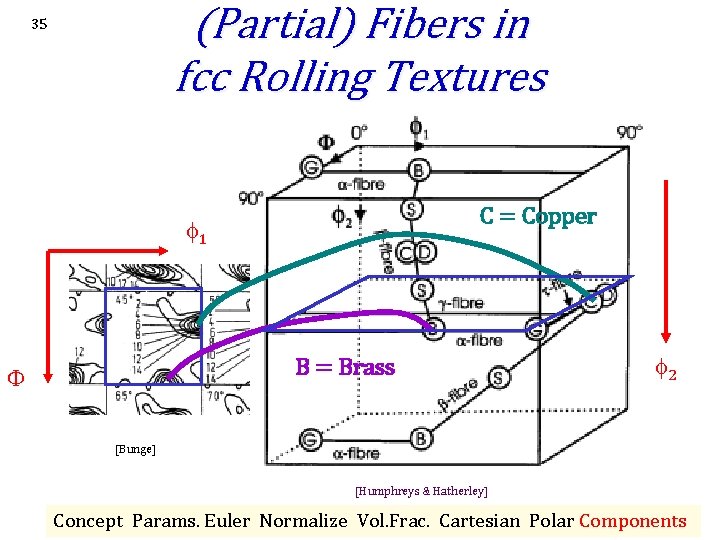 (Partial) Fibers in fcc Rolling Textures 35 C = Copper 1 B = Brass (Partial) Fibers in fcc Rolling Textures 35 C = Copper 1 B = Brass