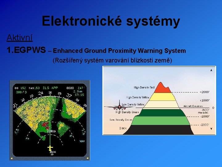 Elektronické systémy Aktivní 1. EGPWS – Enhanced Ground Proximity Warning System (Rozšířený systém varování