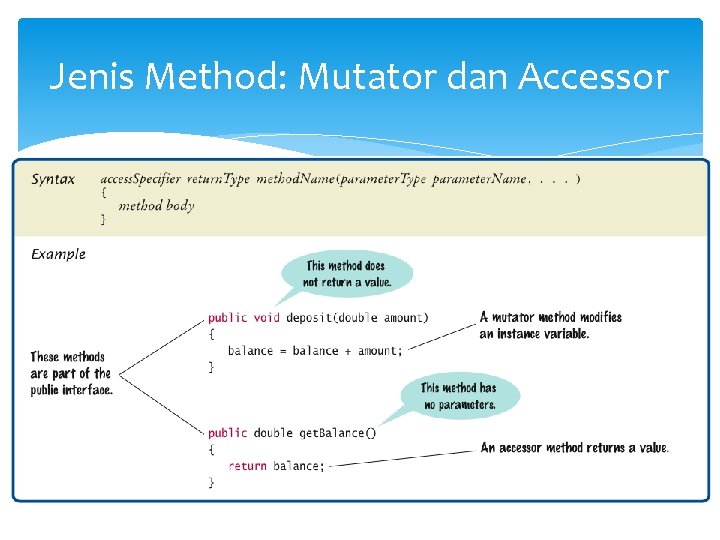 Jenis Method: Mutator dan Accessor 