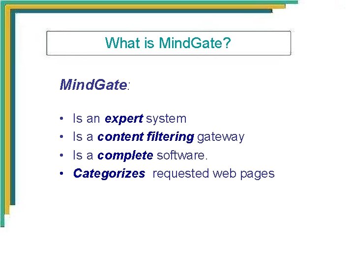 What is Mind. Gate? Mind. Gate: • • Is an expert system Is a