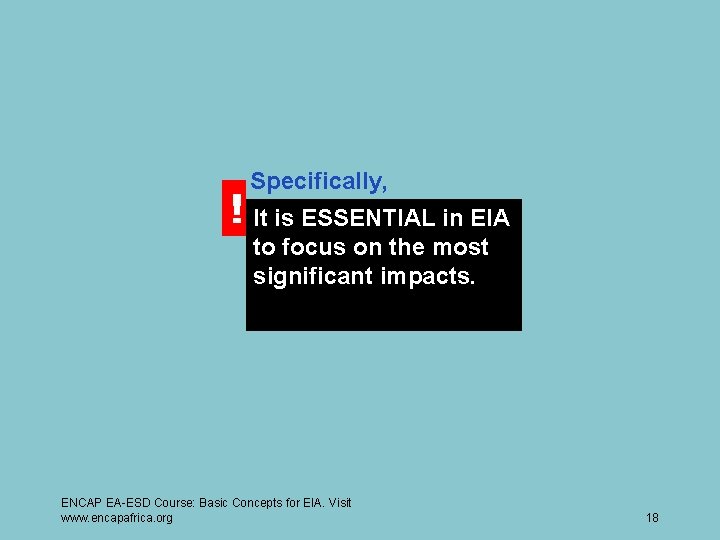 Specifically, ! It is ESSENTIAL in EIA to focus on the most significant impacts.