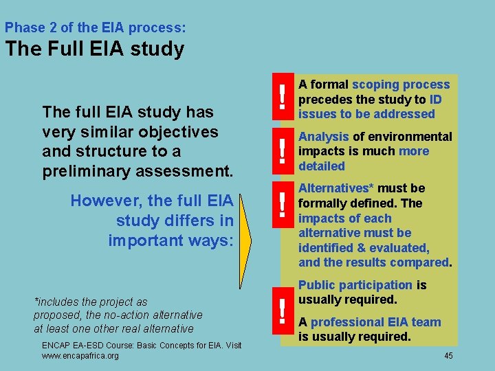 Phase 2 of the EIA process: The Full EIA study The full EIA study