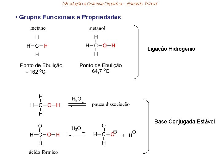 Introdução a Química Orgânica – Eduardo Triboni • Grupos Funcionais e Propriedades Ligação Hidrogênio