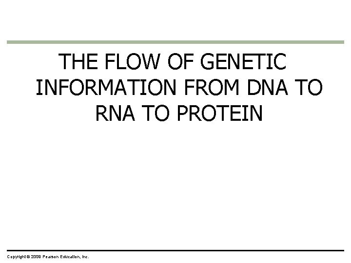 THE FLOW OF GENETIC INFORMATION FROM DNA TO RNA TO PROTEIN Copyright © 2009