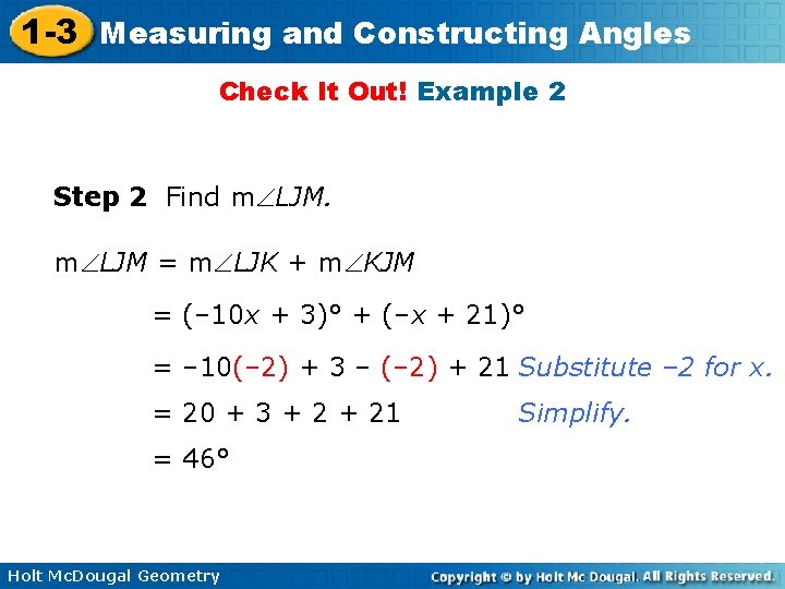 1 -3 Measuring and Constructing Angles Check It Out! Example 2 Step 2 Find