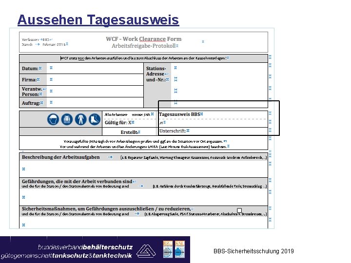 Aussehen Tagesausweis BBS-Sicherheitsschulung 2019 