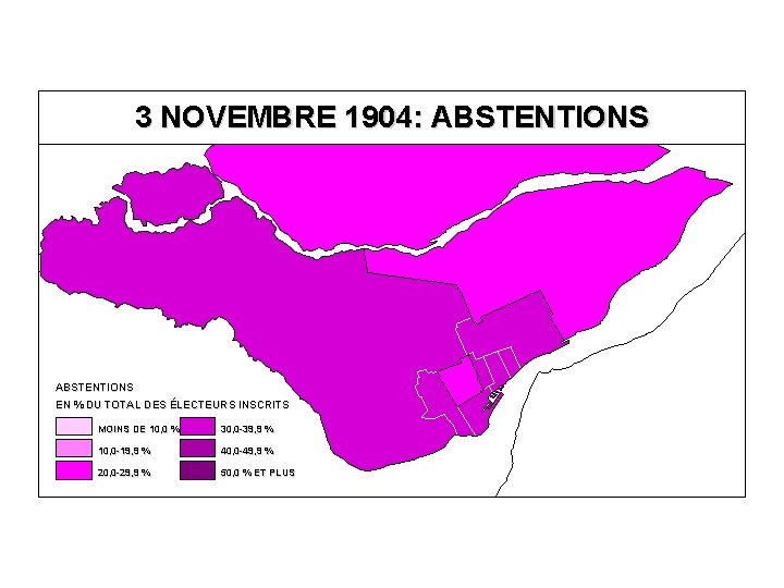 3 NOVEMBRE 1904: ABSTENTIONS EN % DU TOTAL DES ÉLECTEURS INSCRITS MOINS DE 10,