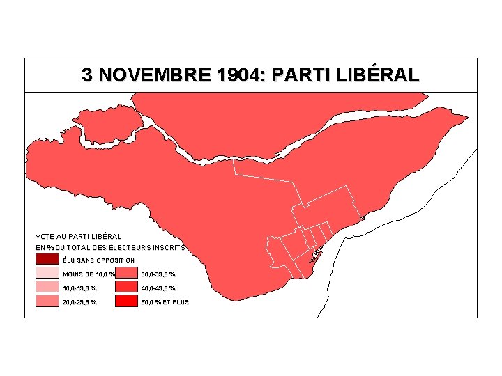 3 NOVEMBRE 1904: PARTI LIBÉRAL VOTE AU PARTI LIBÉRAL EN % DU TOTAL DES
