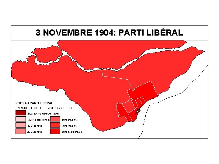 3 NOVEMBRE 1904: PARTI LIBÉRAL VOTE AU PARTI LIBÉRAL EN % DU TOTAL DES