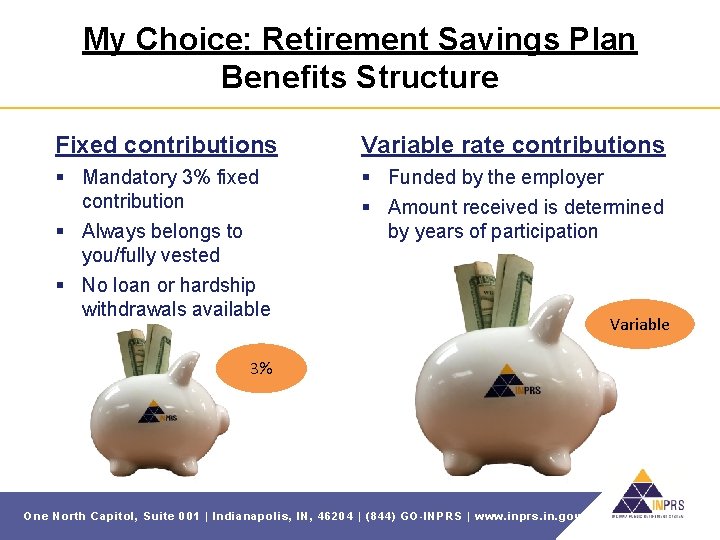 My Choice: Retirement Savings Plan Benefits Structure Fixed contributions Variable rate contributions § Mandatory