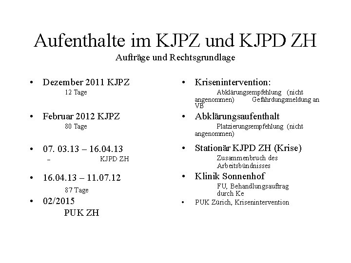 Aufenthalte im KJPZ und KJPD ZH Aufträge und Rechtsgrundlage • Dezember 2011 KJPZ •