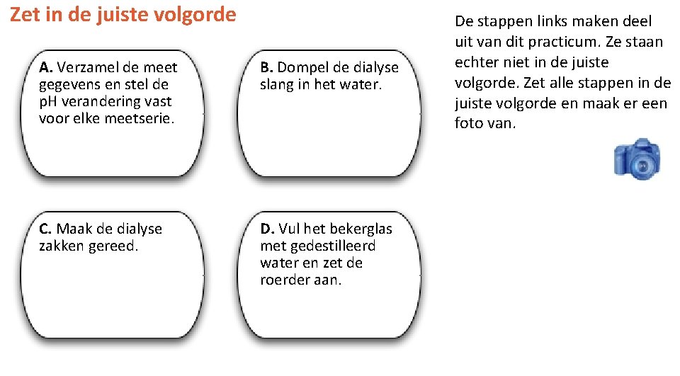 Zet in de juiste volgorde A. Verzamel de meet gegevens en stel de p.