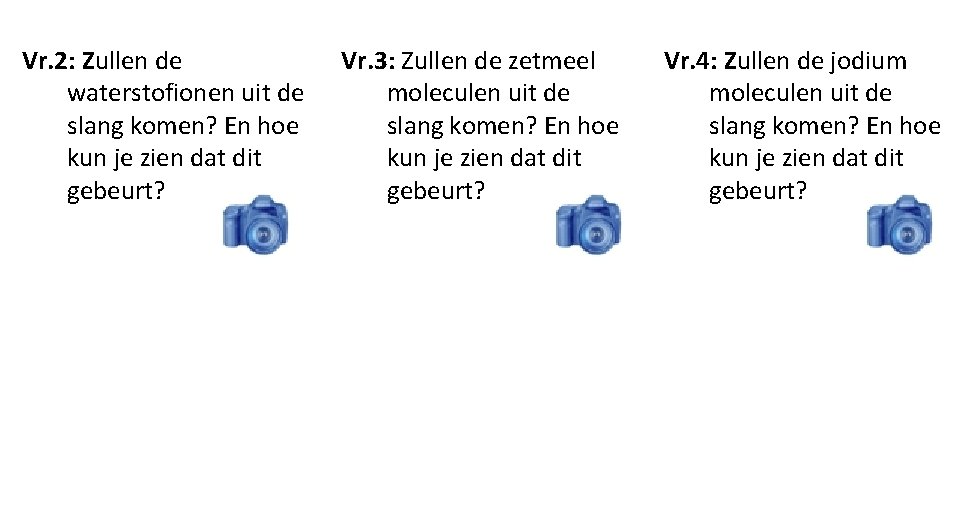 Vr. 2: Zullen de waterstofionen uit de slang komen? En hoe kun je zien