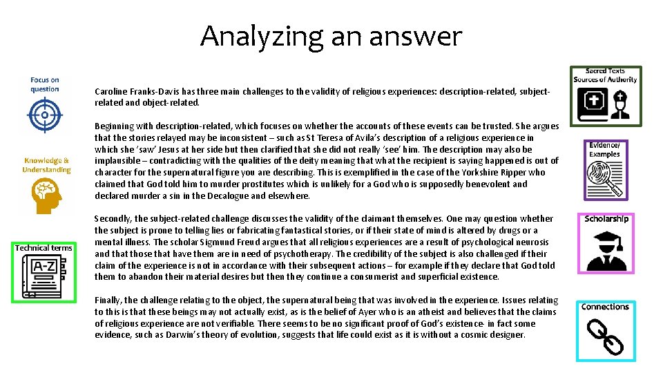 Analyzing an answer Caroline Franks-Davis has three main challenges to the validity of religious Analyzing an answer Caroline Franks-Davis has three main challenges to the validity of religious