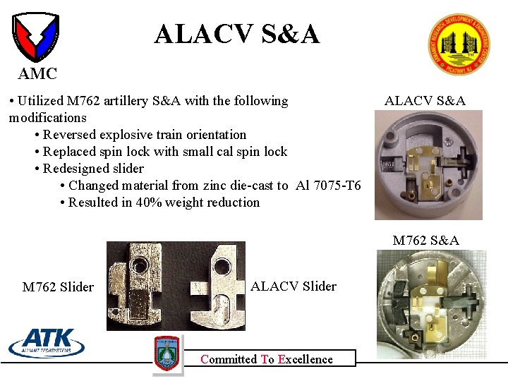 ALACV S&A AMC • Utilized M 762 artillery S&A with the following modifications •
