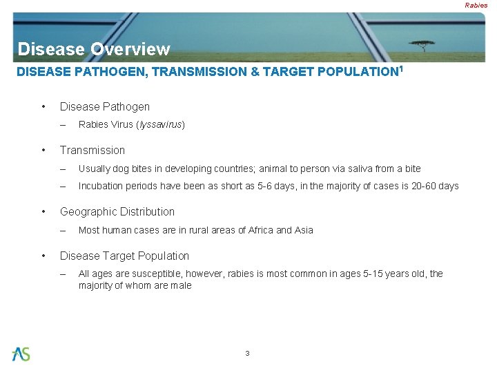 Rabies Disease Overview DISEASE PATHOGEN, TRANSMISSION & TARGET POPULATION 1* • Disease Pathogen –