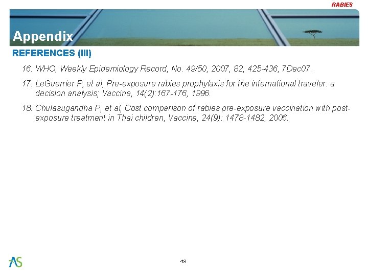 RABIES Appendix REFERENCES (III) 16. WHO, Weekly Epidemiology Record, No. 49/50, 2007, 82, 425