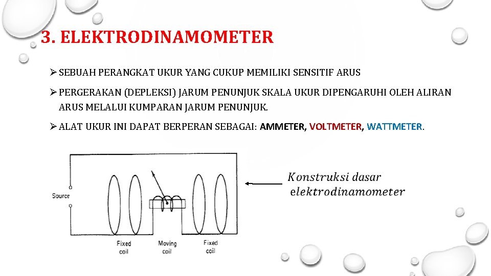 3. ELEKTRODINAMOMETER Ø SEBUAH PERANGKAT UKUR YANG CUKUP MEMILIKI SENSITIF ARUS Ø PERGERAKAN (DEPLEKSI)