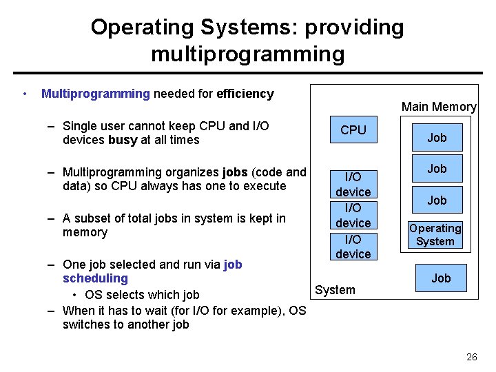 Operating Systems: providing multiprogramming • Multiprogramming needed for efficiency – Single user cannot keep