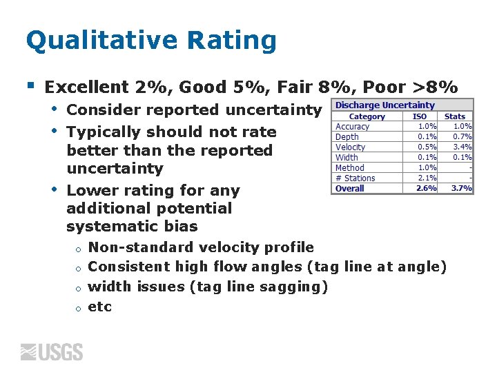 Qualitative Rating § Excellent 2%, Good 5%, Fair 8%, Poor >8% • • •