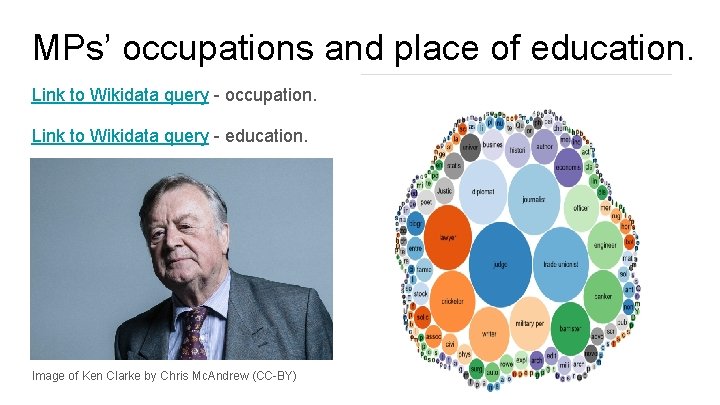 MPs’ occupations and place of education. Link to Wikidata query - occupation. Link to