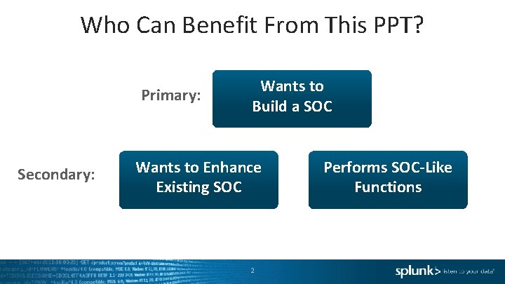 Who Can Benefit From This PPT? Primary: Secondary: Wants to Build a SOC Wants