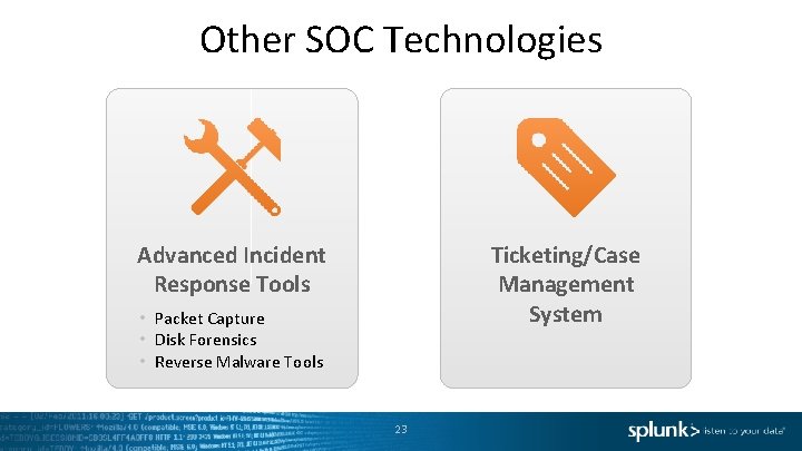 Other SOC Technologies Advanced Incident Response Tools Ticketing/Case Management System • Packet Capture •