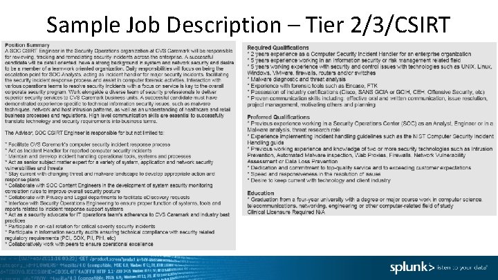 Sample Job Description – Tier 2/3/CSIRT 