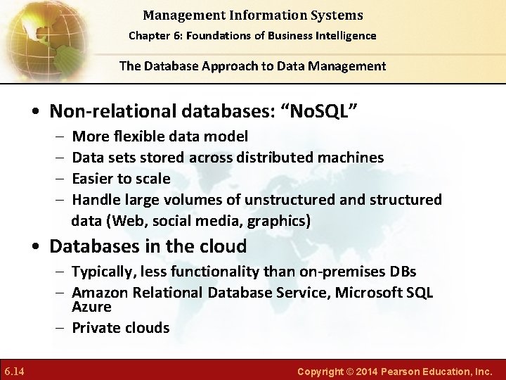 Management Information Systems Chapter 6: Foundations of Business Intelligence The Database Approach to Data