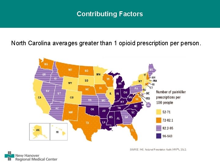 Contributing Factors North Carolina averages greater than 1 opioid prescription person. 