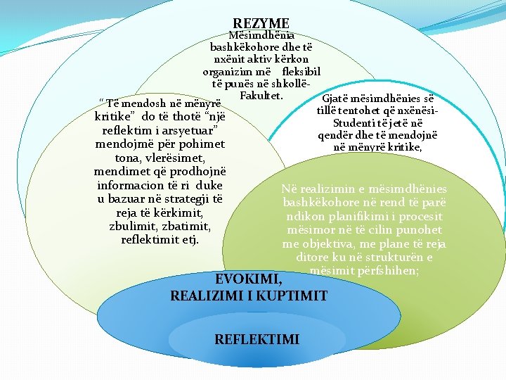 REZYME Mësimdhënia bashkëkohore dhe të nxënit aktiv kërkon organizim më fleksibil të punës në