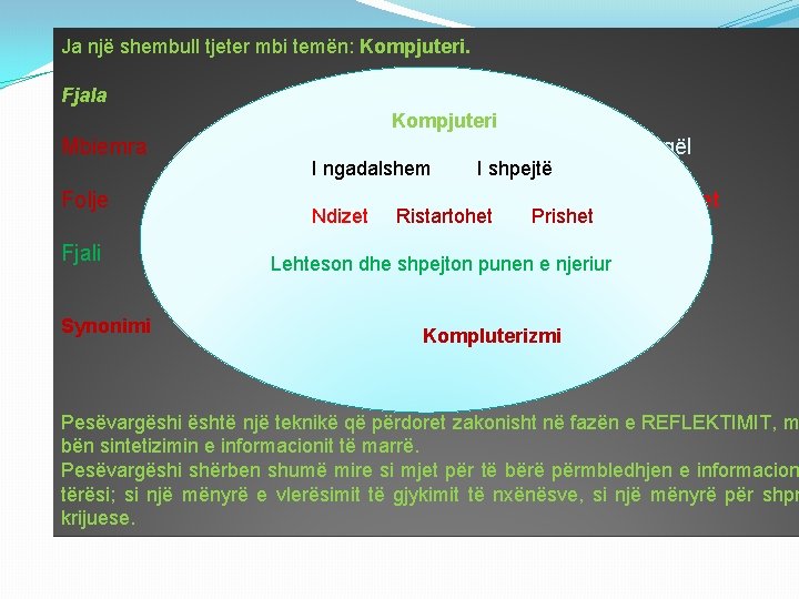 Ja një shembull tjeter mbi temën: Kompjuteri. Fjala Mbiemra Folje Fjali Synonimi ENERGJIA Kompjuteri