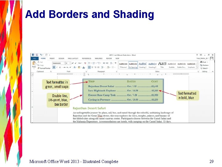 Add Borders and Shading Microsoft Office Word 2013 - Illustrated Complete 29 