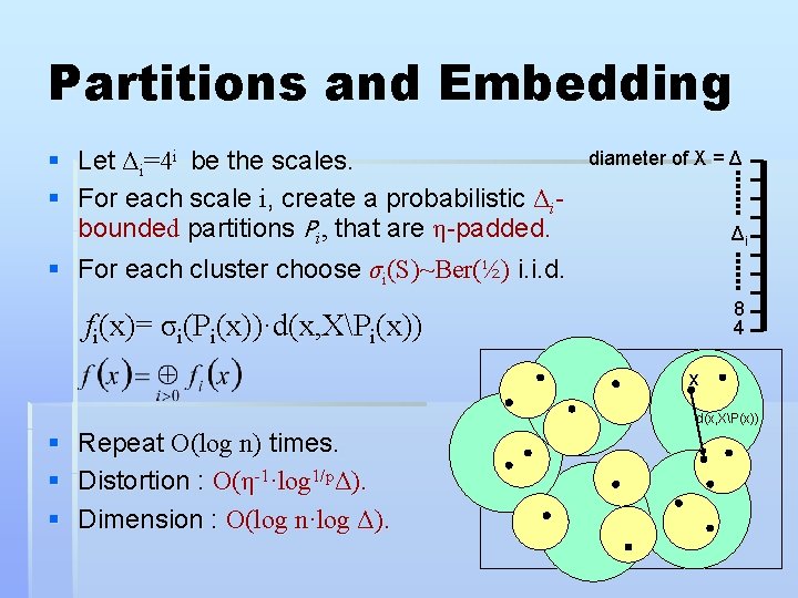 Partitions and Embedding § Let Δi=4 i be the scales. § For each scale