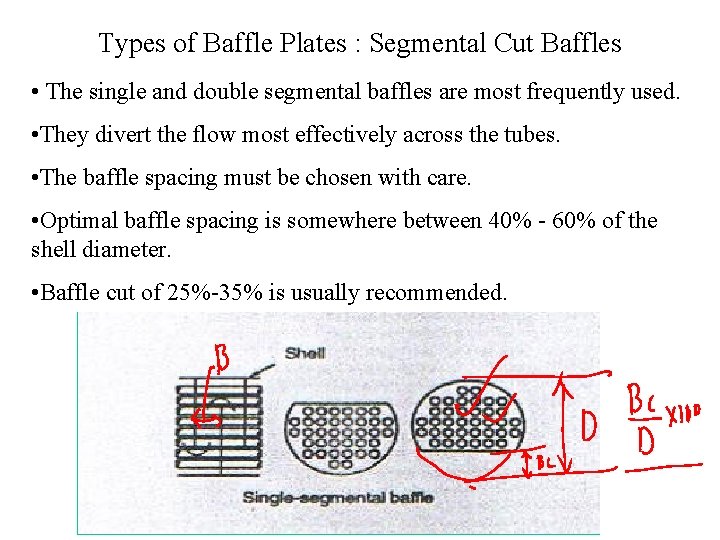 Types of Baffle Plates : Segmental Cut Baffles • The single and double segmental