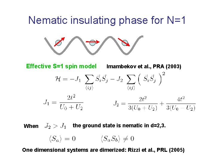 Nematic insulating phase for N=1 Effective S=1 spin model When Imambekov et al. ,