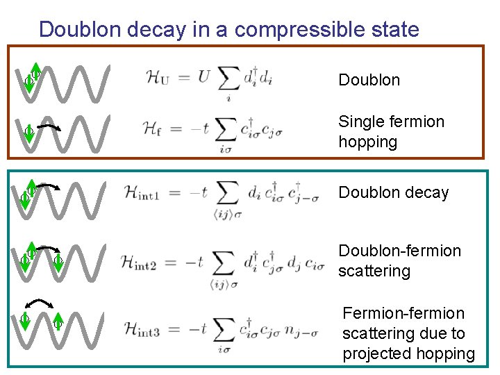 Doublon decay in a compressible state Doublon Single fermion hopping Doublon decay Doublon-fermion scattering