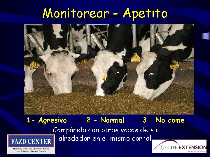 Monitorear - Apetito 1 - Agresivo 2 - Normal 3 – No come Compárela