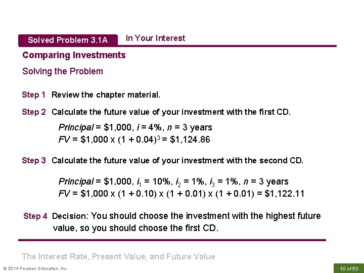 Solved Problem 3. 1 A In Your Interest Comparing Investments Solving the Problem Step