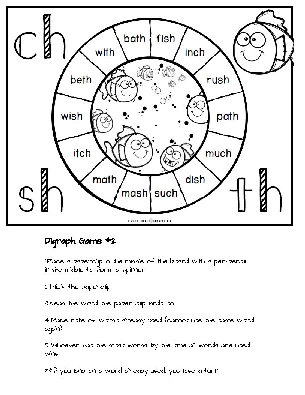 Digraph Game #2 1. Place a paperclip in the middle of the board with