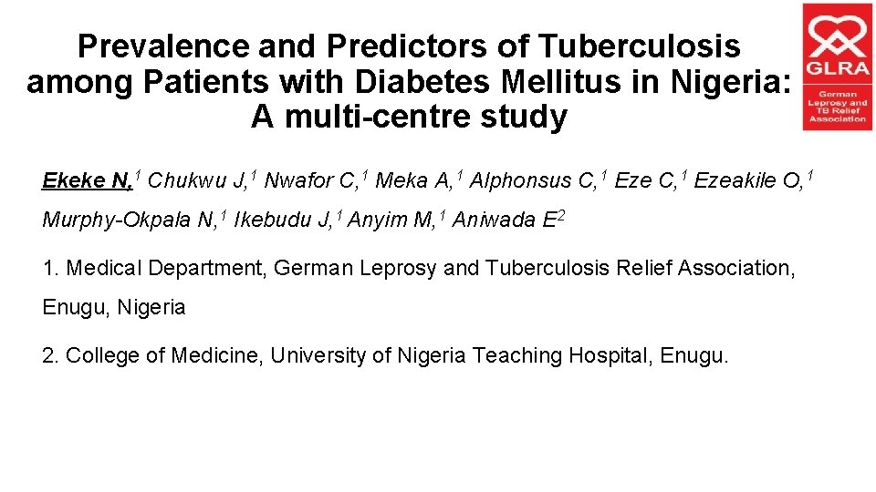 Prevalence and Predictors of Tuberculosis among Patients with Diabetes Mellitus in Nigeria: A multi-centre