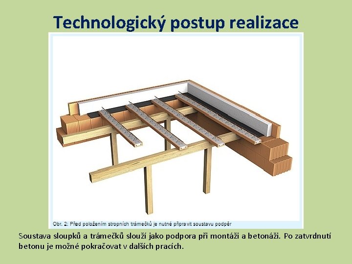 Technologický postup realizace Soustava sloupků a trámečků slouží jako podpora při montáži a betonáži.