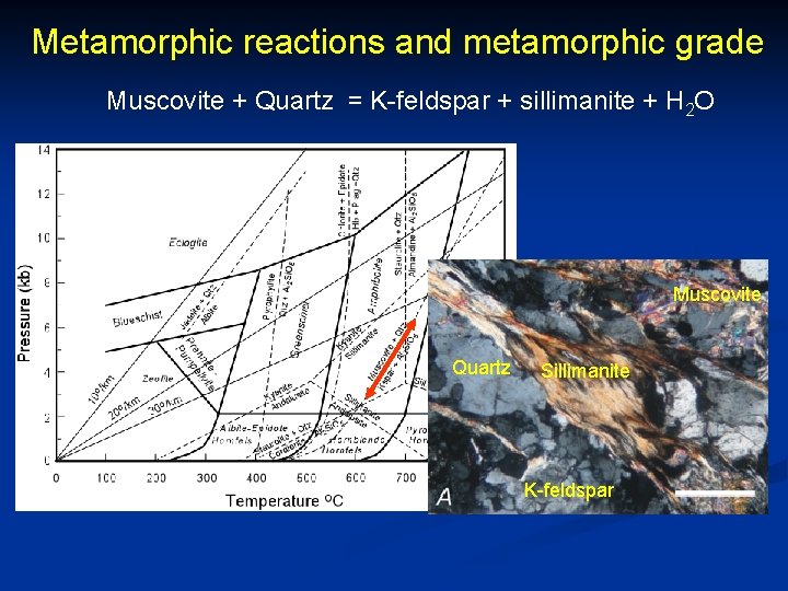 Metamorphic reactions and metamorphic grade Muscovite + Quartz = K-feldspar + sillimanite + H