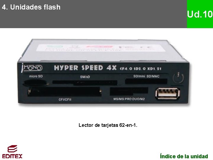 4. Unidades flash Ud. 10 Lector de tarjetas 62 -en-1. Índice de la unidad