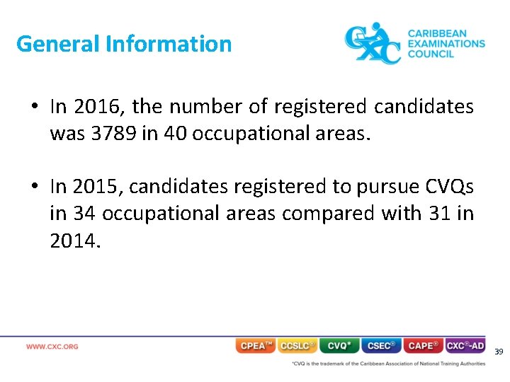 General Information • In 2016, the number of registered candidates was 3789 in 40